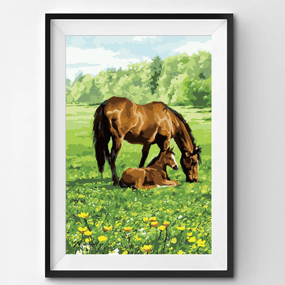 Horse and foal - DIY Paint by Numbers Kit - Summer Craft