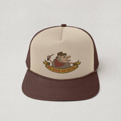 We Ride At Dusk- Opossum Cowboy Trucker Hat