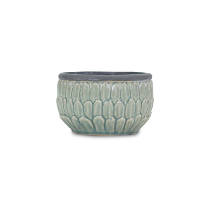 Arcello Round Blue Leaf Patterned Ceramic Pot