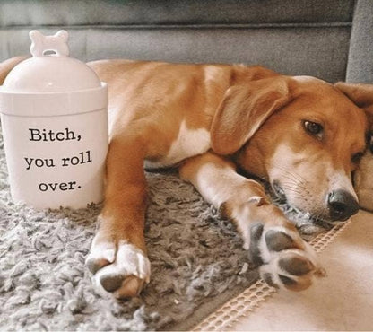 Bitch You Roll Over Glazed Ceramic Printed Dog Treat Jar