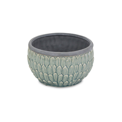 Arcello Round Blue Leaf Patterned Ceramic Pot