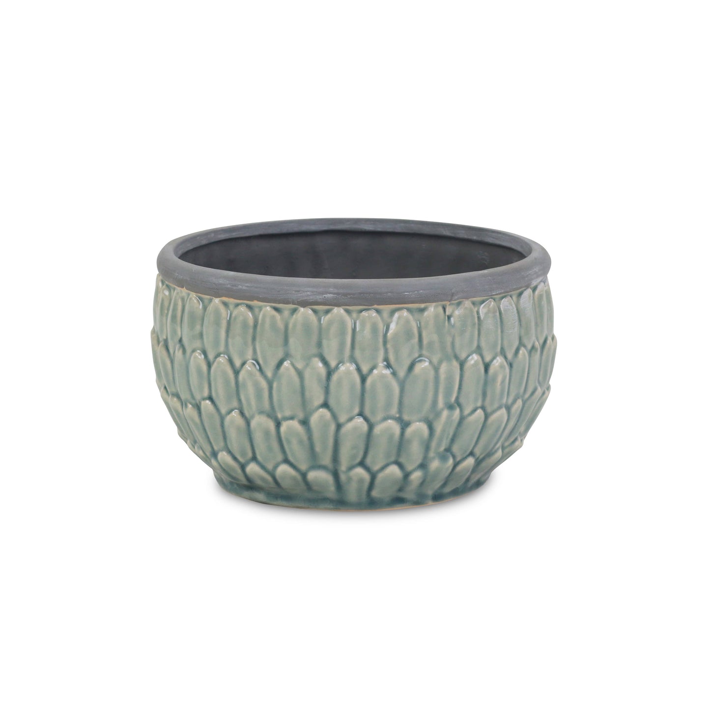 Arcello Round Blue Leaf Patterned Ceramic Pot