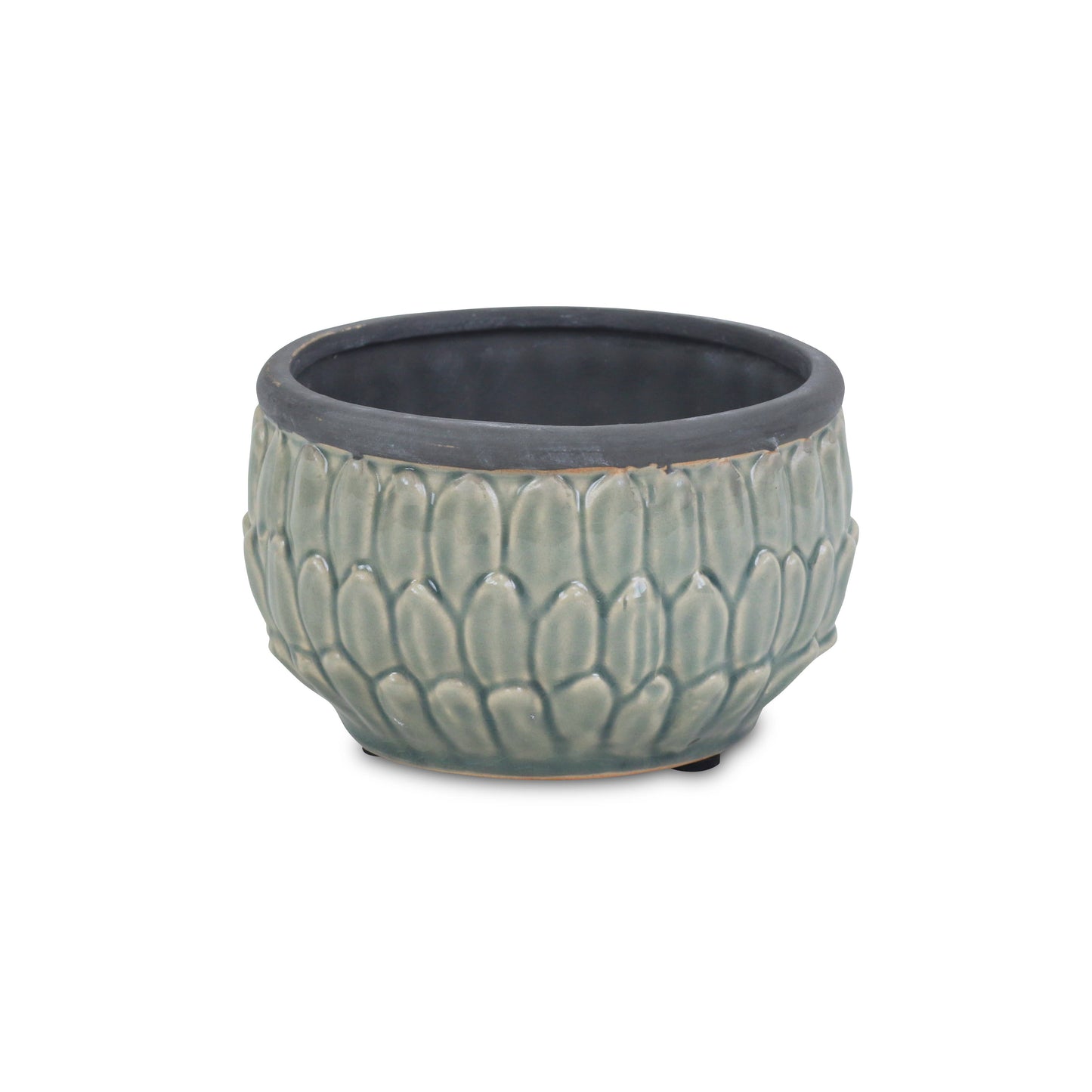 Arcello Round Blue Leaf Patterned Ceramic Pot