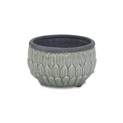 Arcello Round Blue Leaf Patterned Ceramic Pot