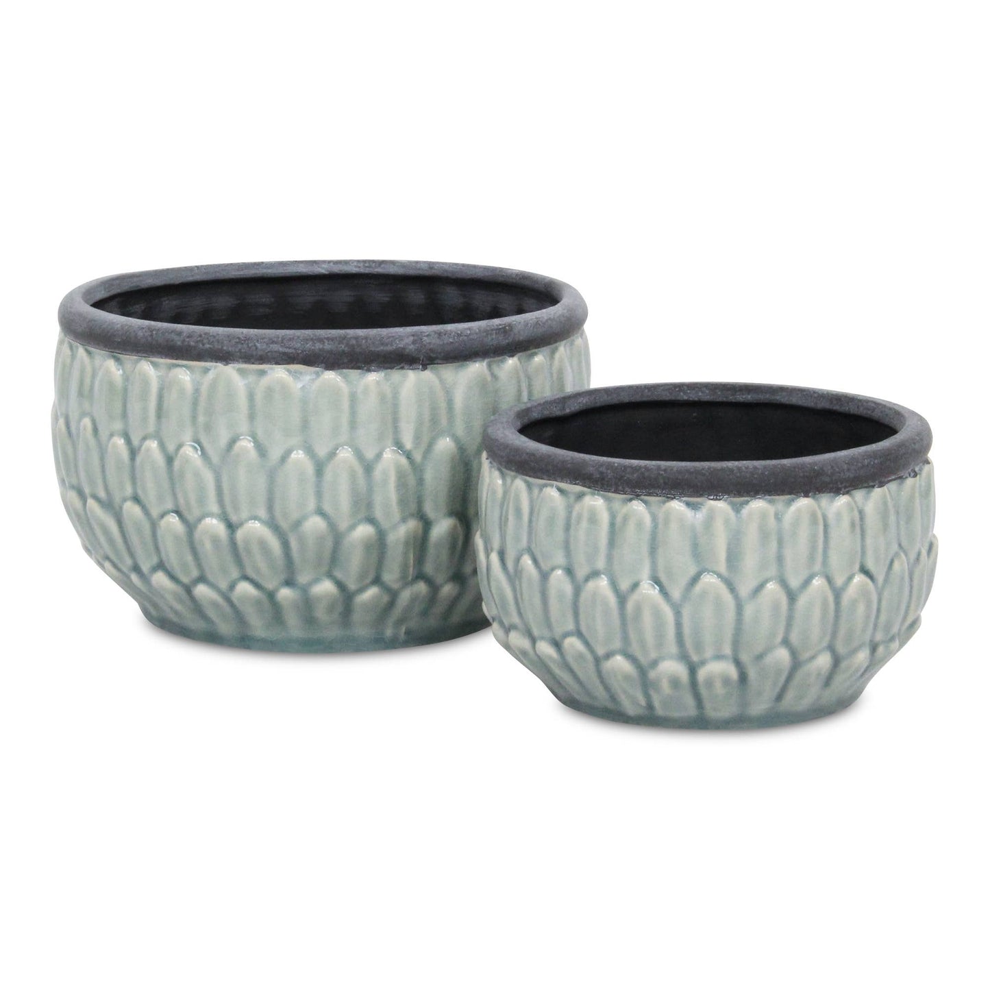 Arcello Round Blue Leaf Patterned Ceramic Pot