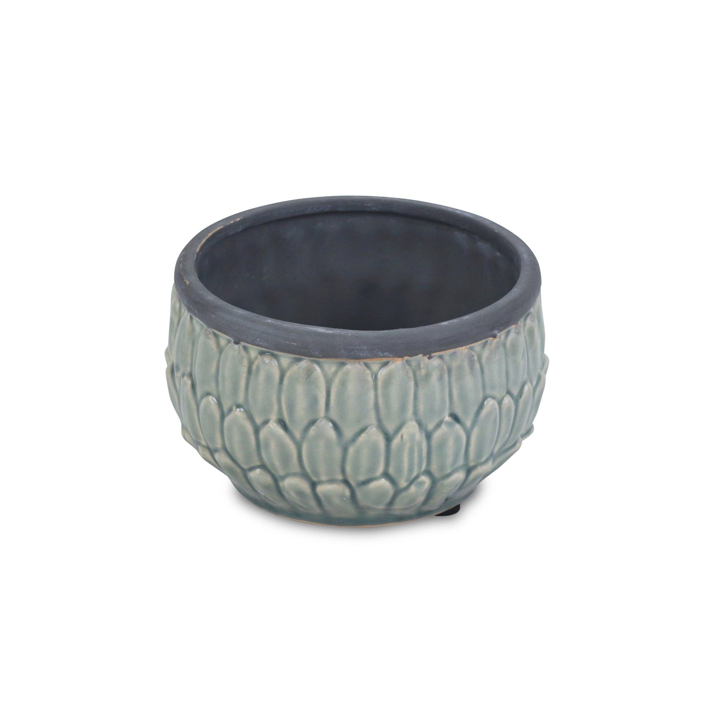 Arcello Round Blue Leaf Patterned Ceramic Pot