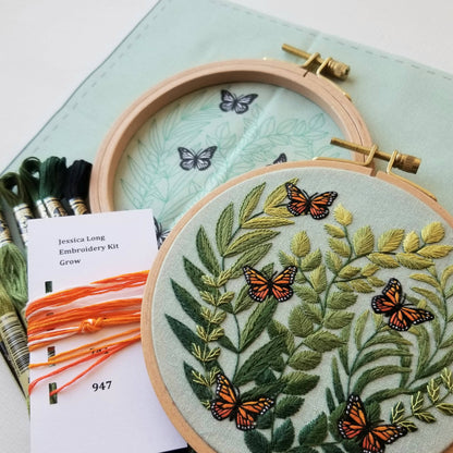 "Love Grows" butterfly hand embroidery kit