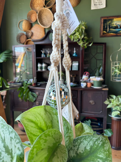 Classic Macrame Plant Hanger with Disco Ball