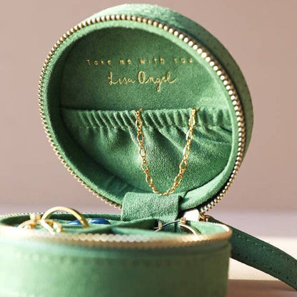 Sun and Moon Embroidered Round Jewellery Case in Green