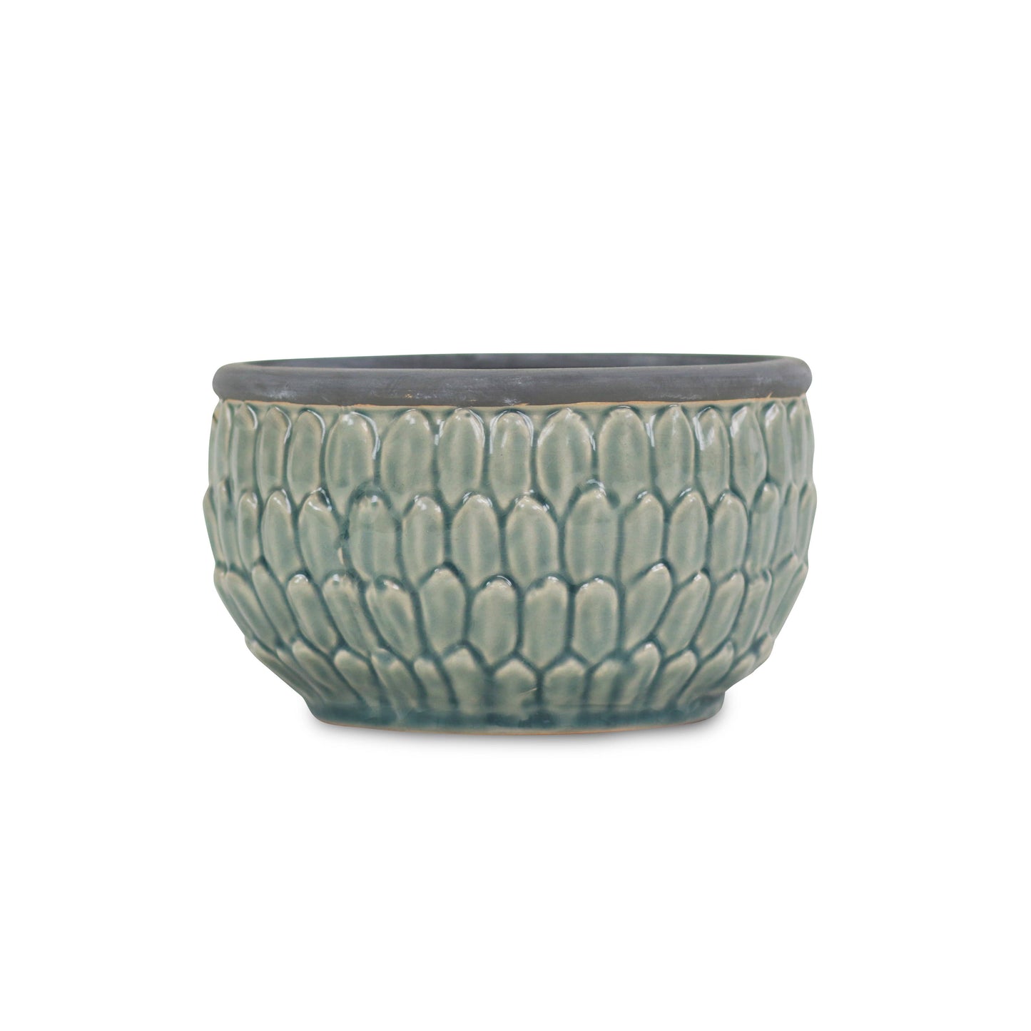 Arcello Round Blue Leaf Patterned Ceramic Pot